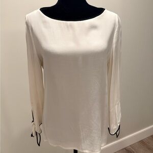 Massimo Dutti Cream Boatneck Blouse with Black Trim
